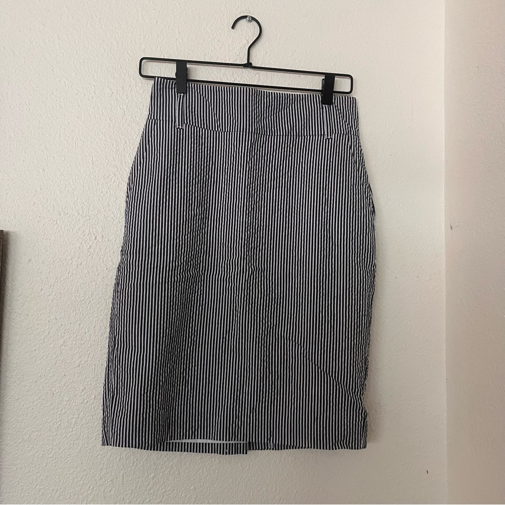 Navy and White Seersucker Pencil Skirt